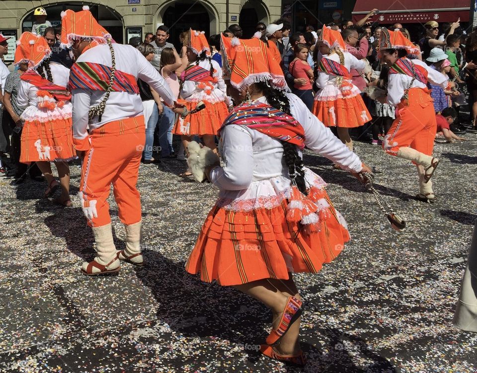 Latin America dances during Carnival parade and masquerade 