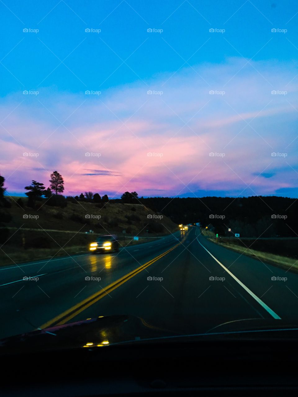 Sunset on the highway