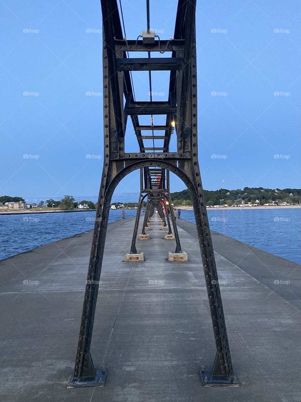 Log in the grand Haven here with my husband at sunset