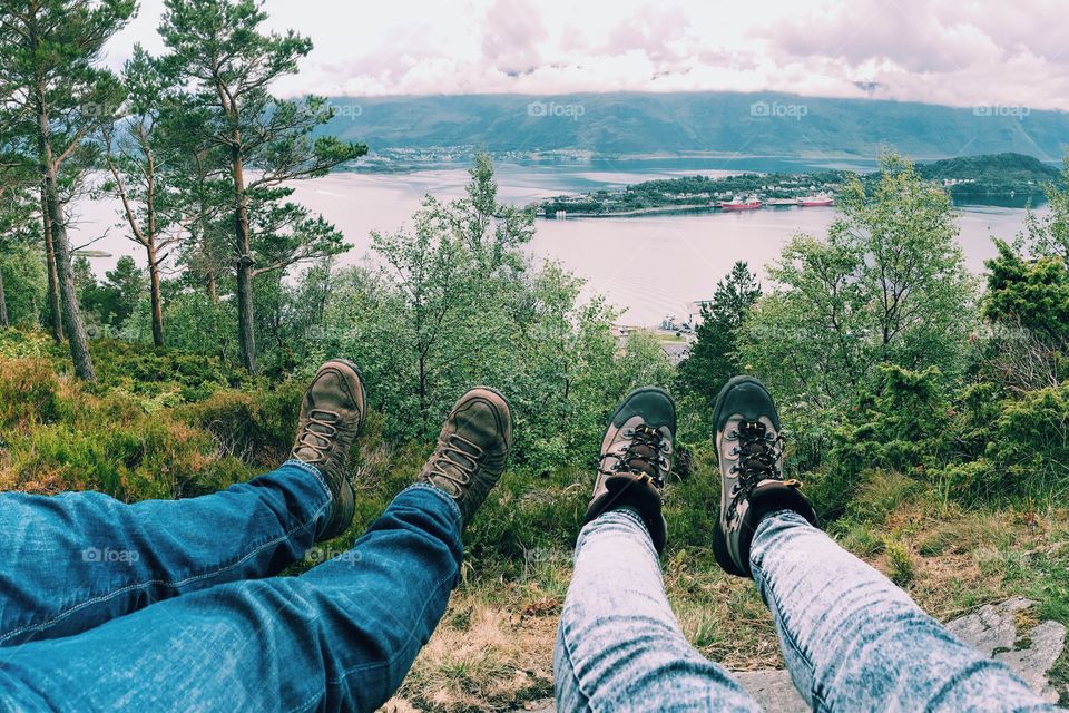 Hiking boots above the Alesund 