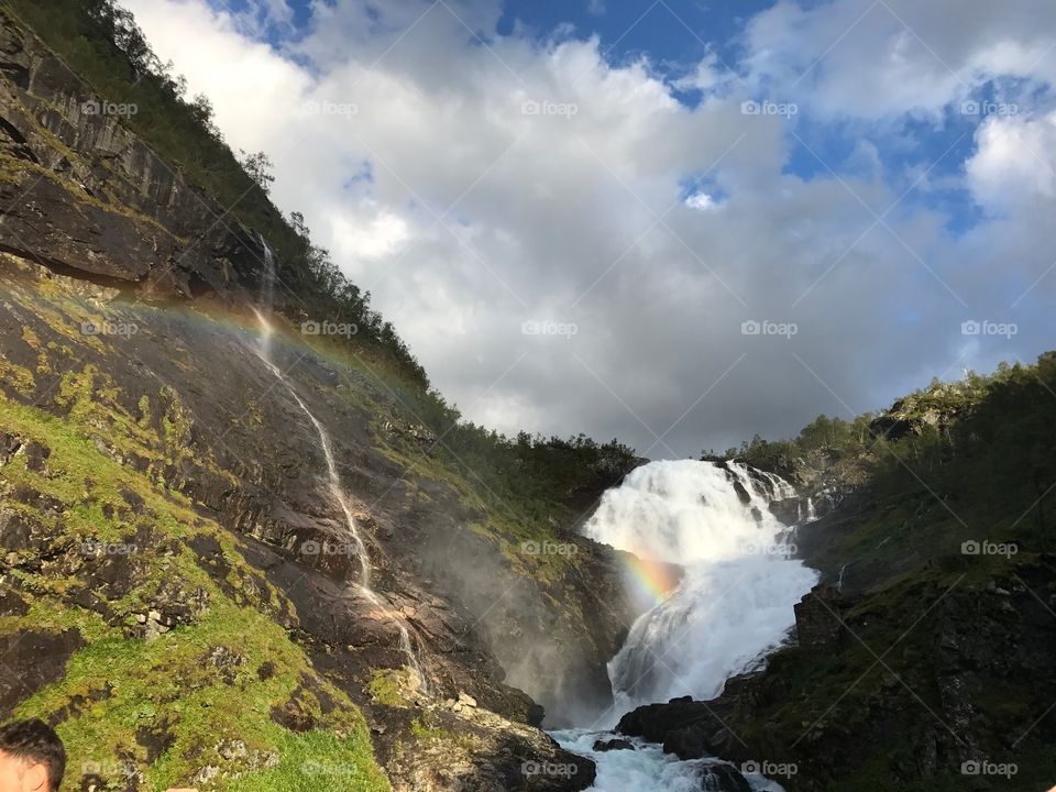 Kjosfossen waterfall in norway. It l is one if the stops on the flam to myrdal railway. 