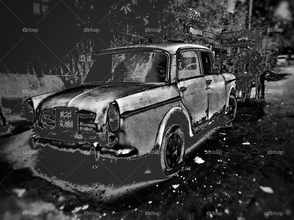 Vintage car!! Recall some previous years!!  Black and white photography 
