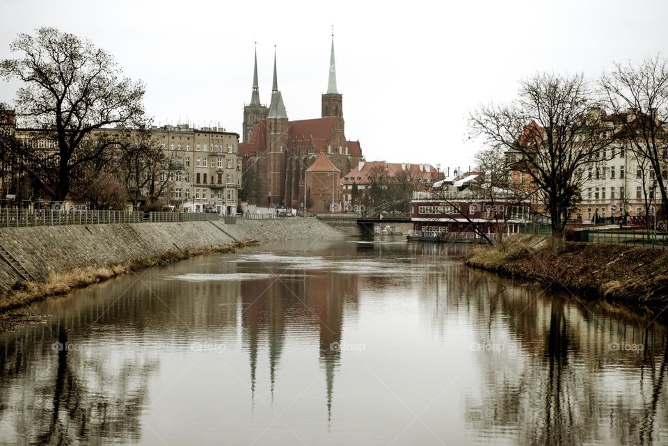 View of the river and cathedral in Wroclaw, Poland