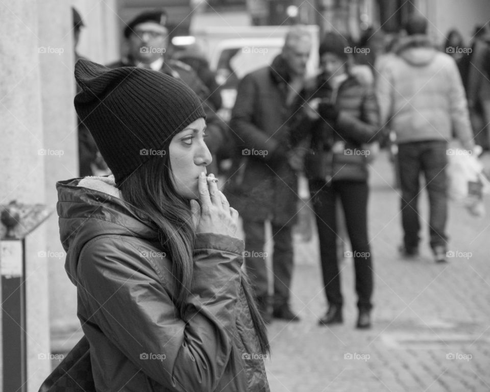 Woman smoking cigarette