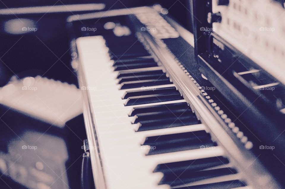Piano keyboard . Selective focus shot of a piano keyboard 
