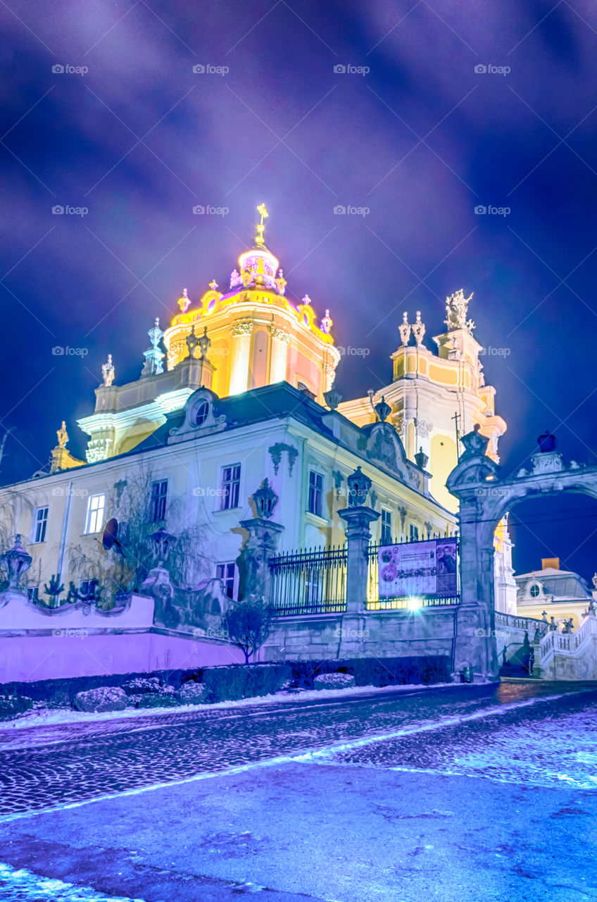 Night Lviv city scene