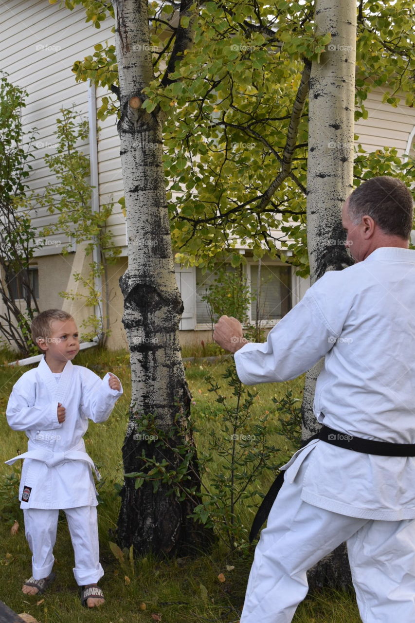 Karate student and teacher 