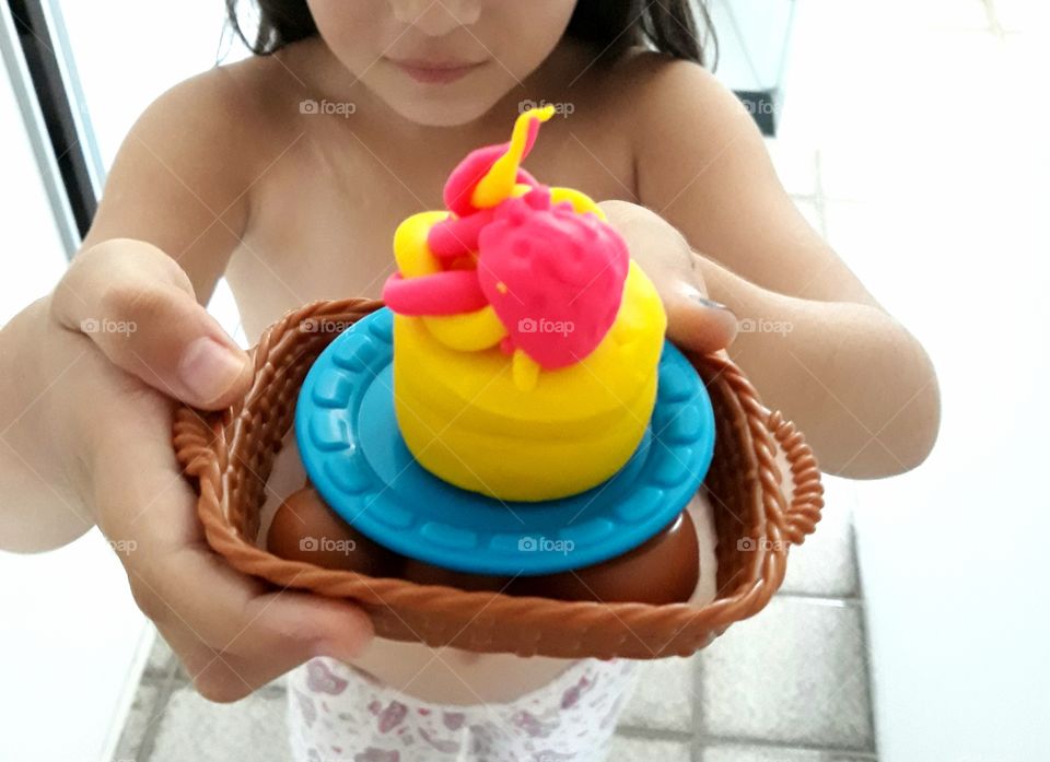 Dessert made of modeling pasta by Giovana from 5 years old.