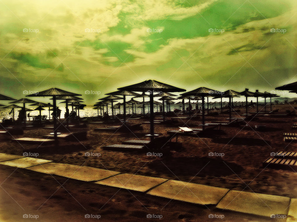 amazing beach and parasols. montenegro, europe