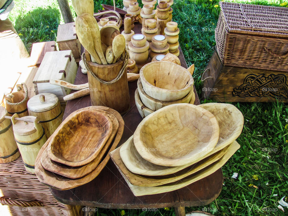 Medieval wooden kitchen utensils