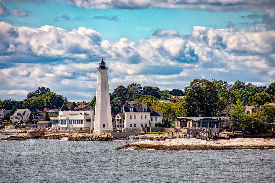 The New London Harbor light protecting the Harbor boats