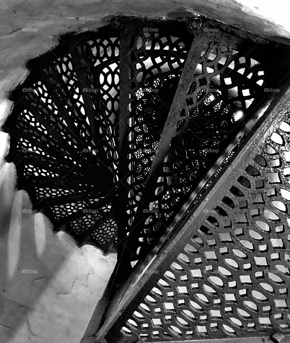 Spiral staircase inside of Big Sable Point Lighthouse—taken in Ludington, Michigan 