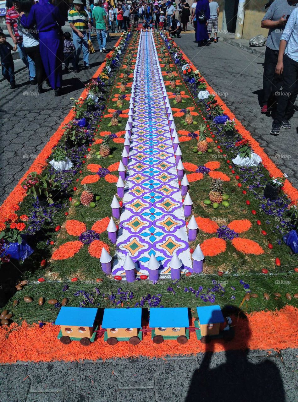 art of flower carpet Semana Santa in Antigua Guatemal