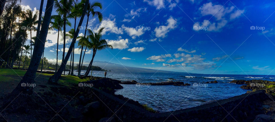 Volcano in the distance from a Hilo beach park