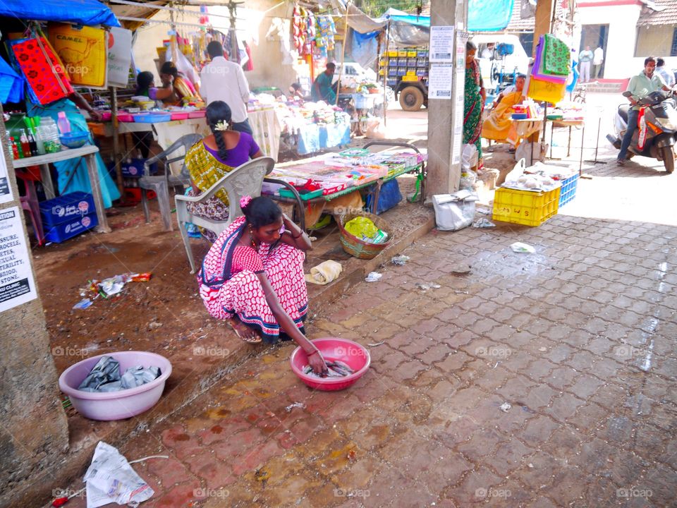 Fish market in Goa, India 