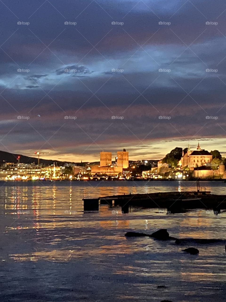 Oslofjorden at nightime in beautiful Norway