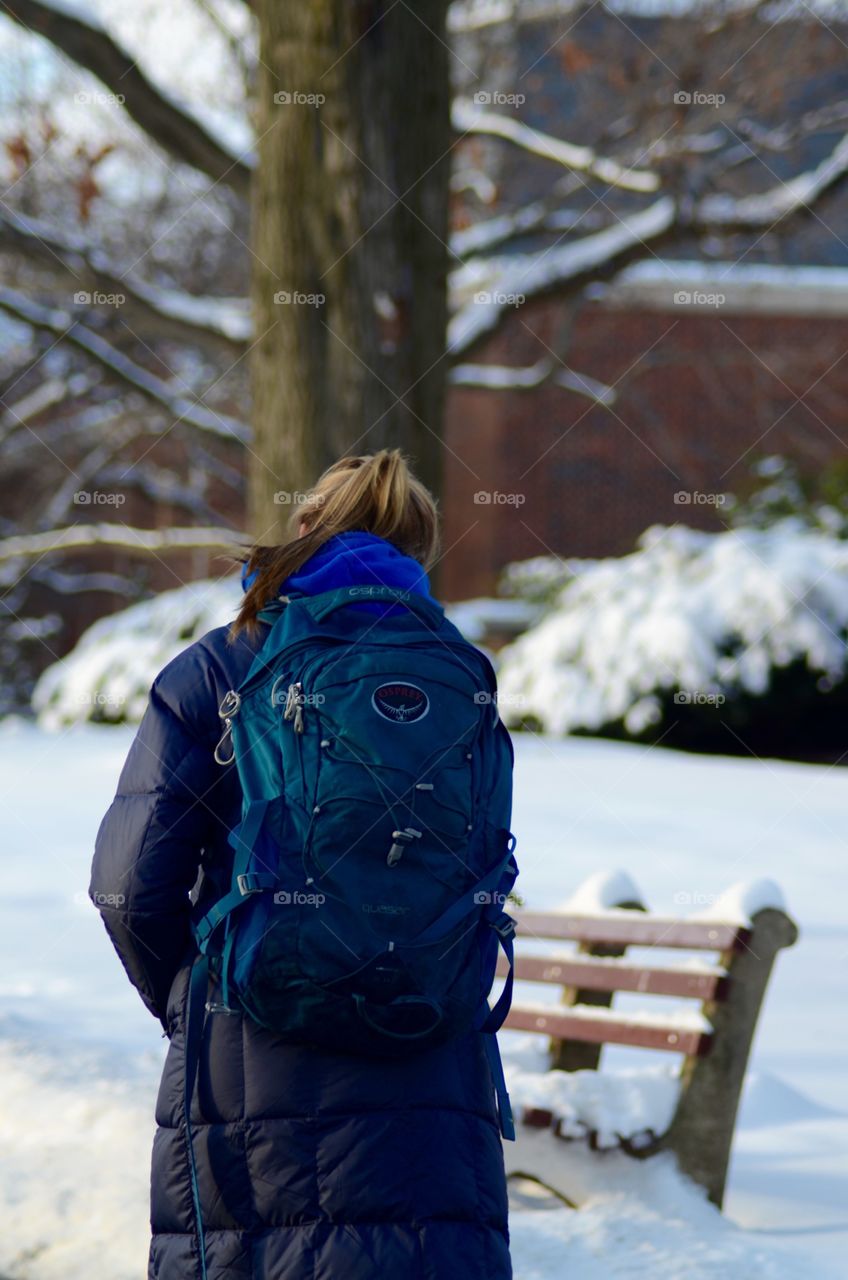 Walking to class in winter