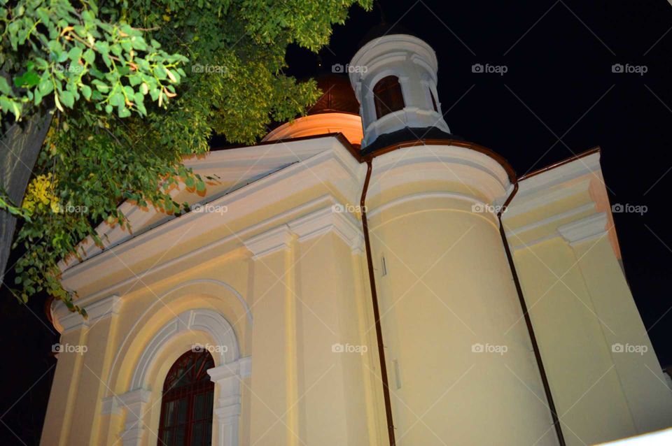 unique architectural details at  night