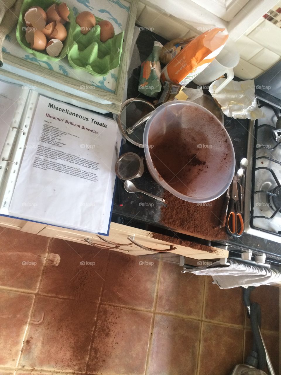 Kitchen baking disaster spillage mess