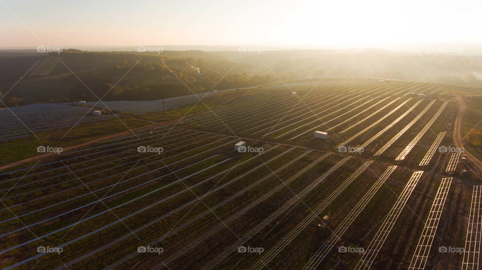 Solar power station. Sunset