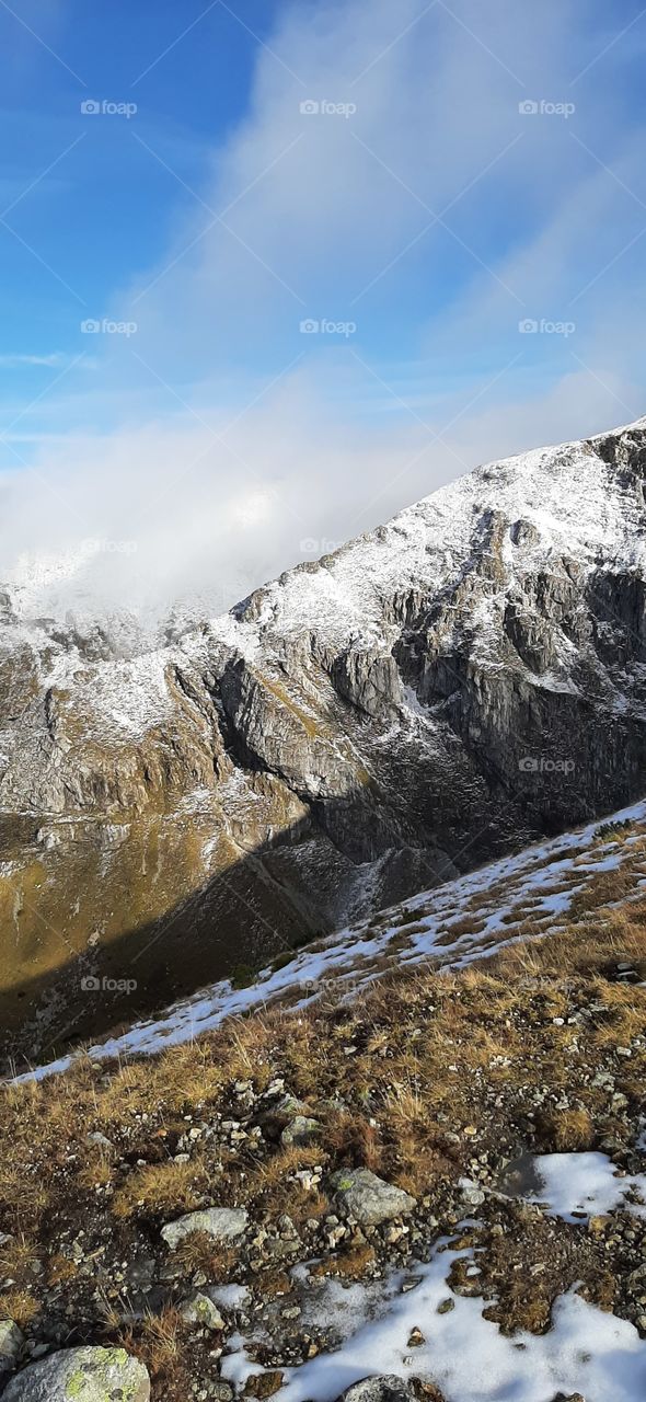 Rocky hill with the snow