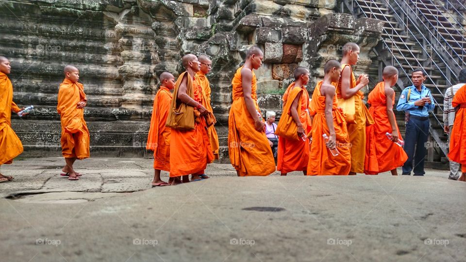 monk. monk,  young monk at Angkor Wat, temple in Siem reap Cambodia