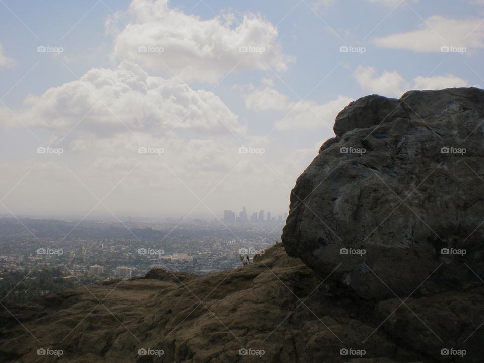 Hiking in Griffith Park.  On the horizon is downtown Los Angeles through all the smog