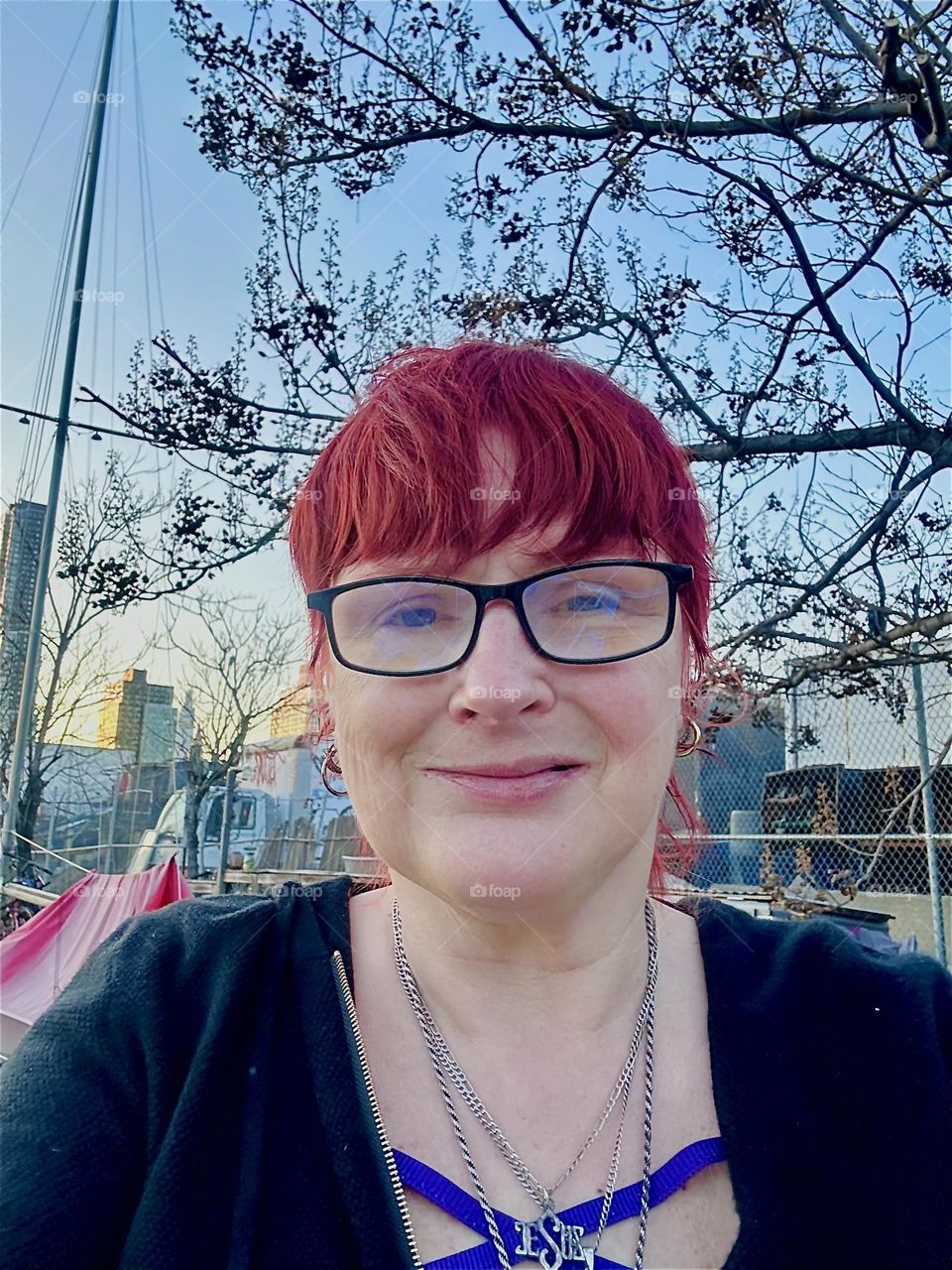 This is me, “Petra Schiller” a.k.a. “Maxine Firefox” a.k.a. “Maximiliane Feuerfuchs” standing outside aboard “Salvation”, the “28 ft 1969 Luhrs” cabin cruiser that is home to myself and longtime partner “Timothy Trespas”. 2024. Hypnotic Productions