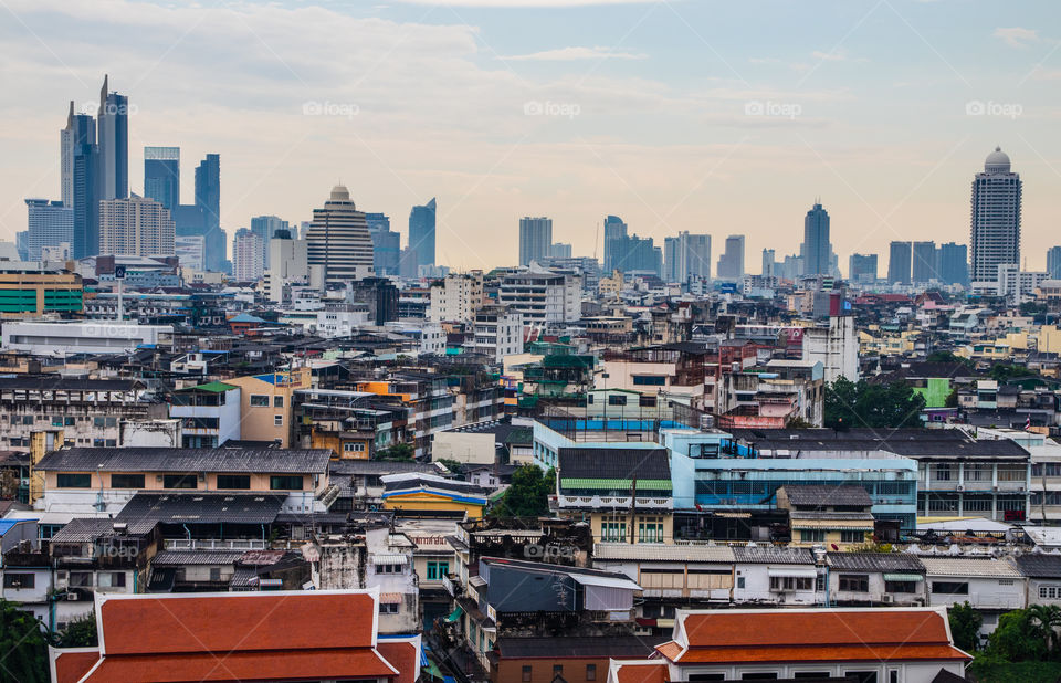 View from the Thai Temple Wat Saket to the Cityscape of Bangkok Thailand Southeast Asia