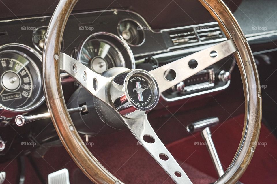 Salon of the old car Ford Mustang with original parts