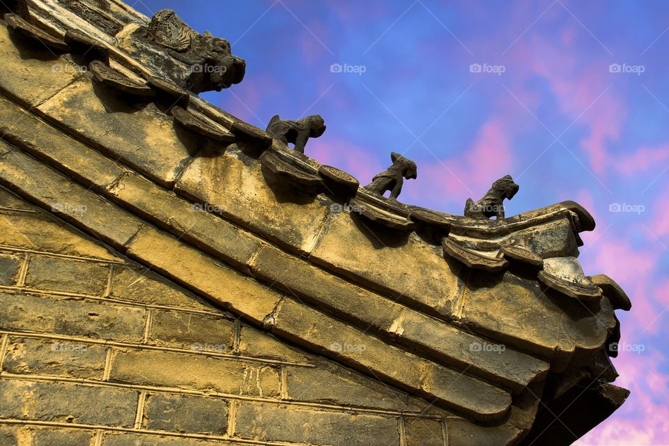 Chinese Architecture In Sunset