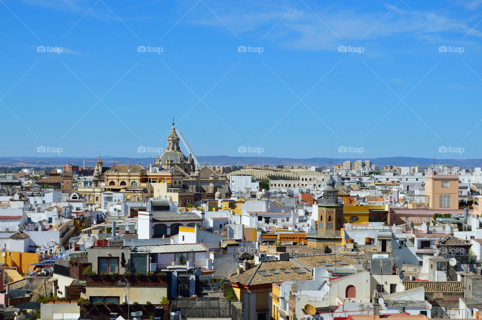 View of the city of Sevilla from La Giralda tower. Andalucía, Spain.