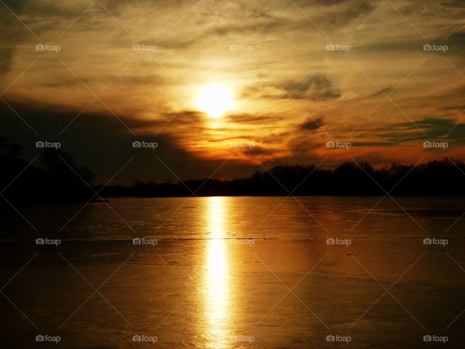 Sunset in Indiana on the lake. 