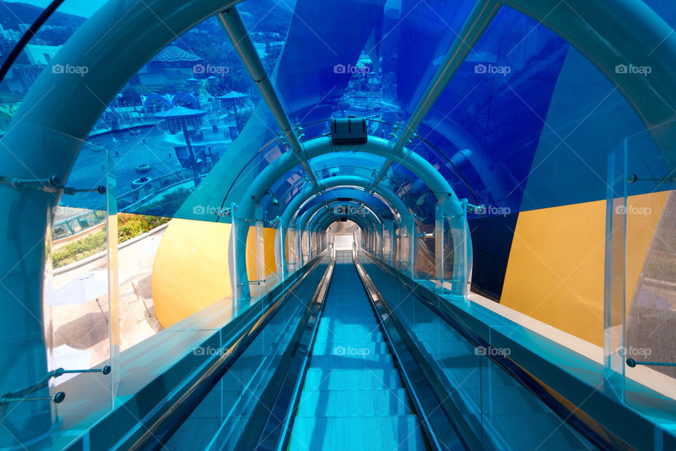 blue stairs escalator hongkong by splicanka