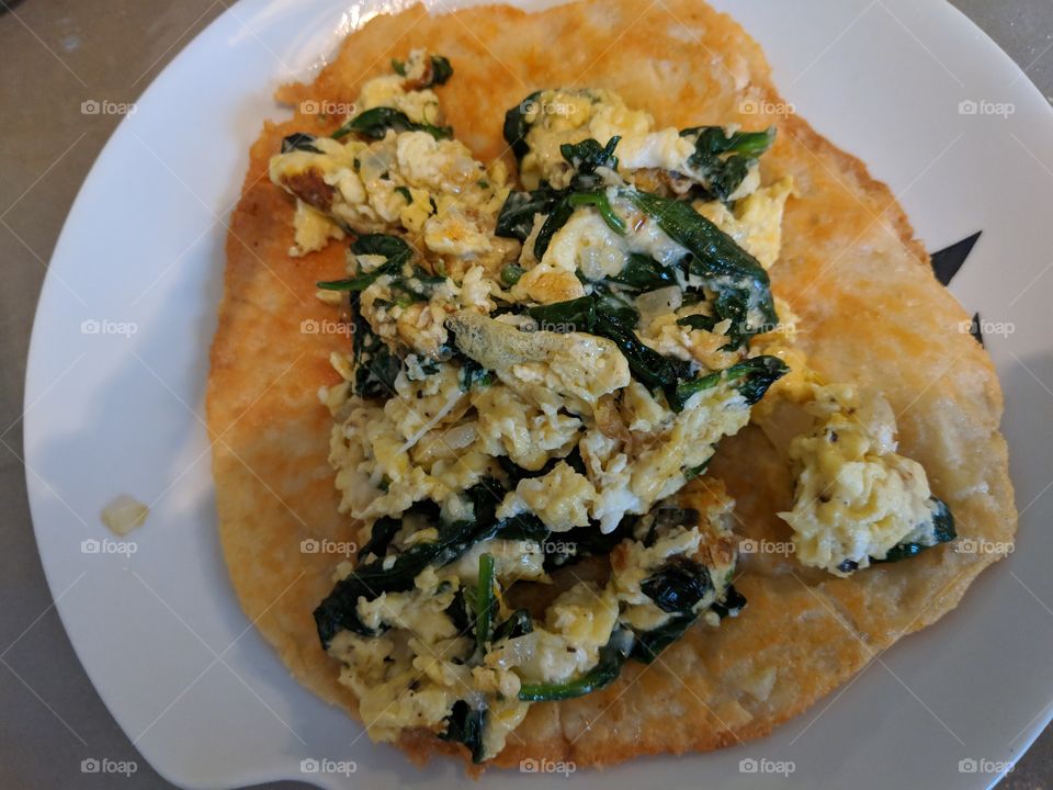 Spinach Scramble on Indian Fry Bread