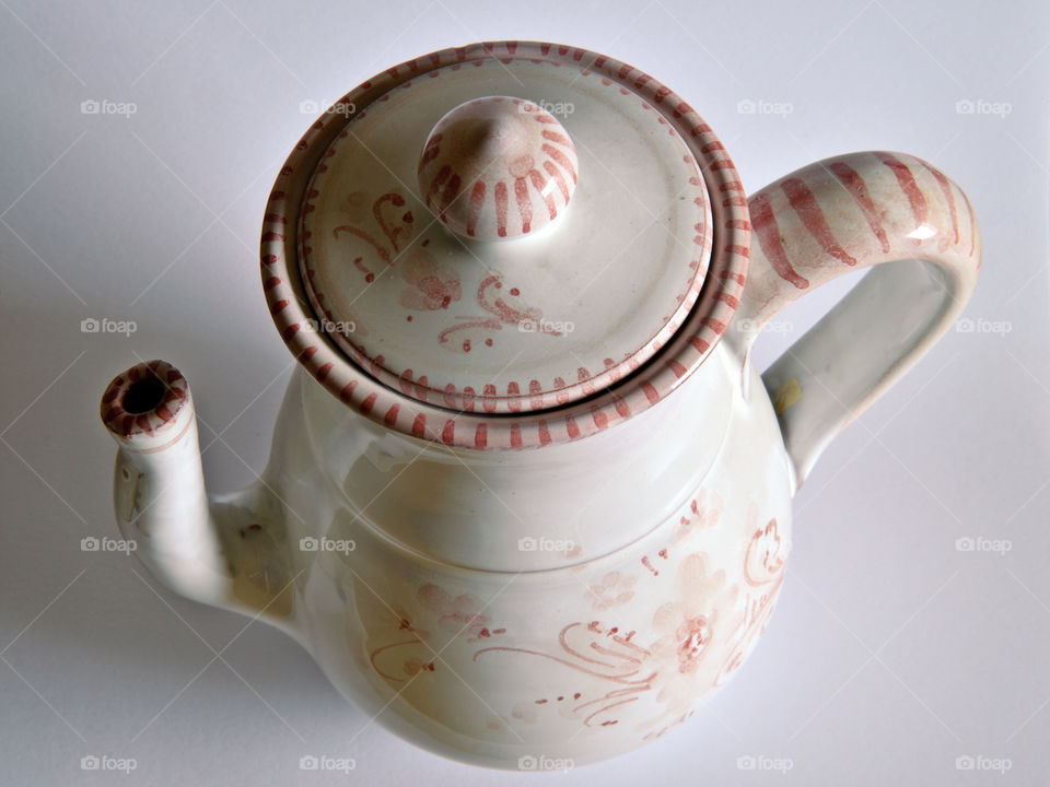 High angle view of ceramic teapot