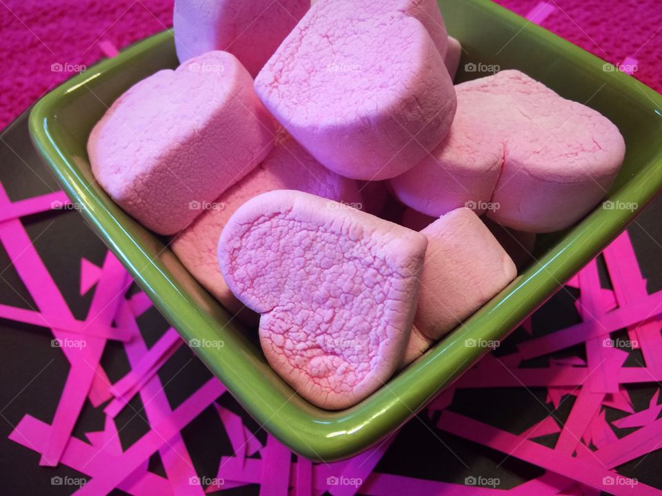 Pink marshmallows on display