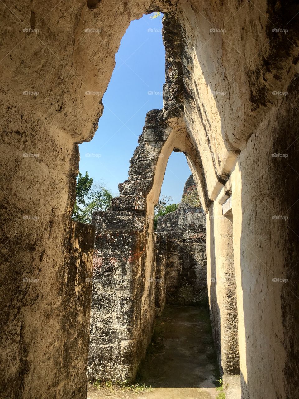 Arches in ancient Myan ruins. Tikal, Guatemala 