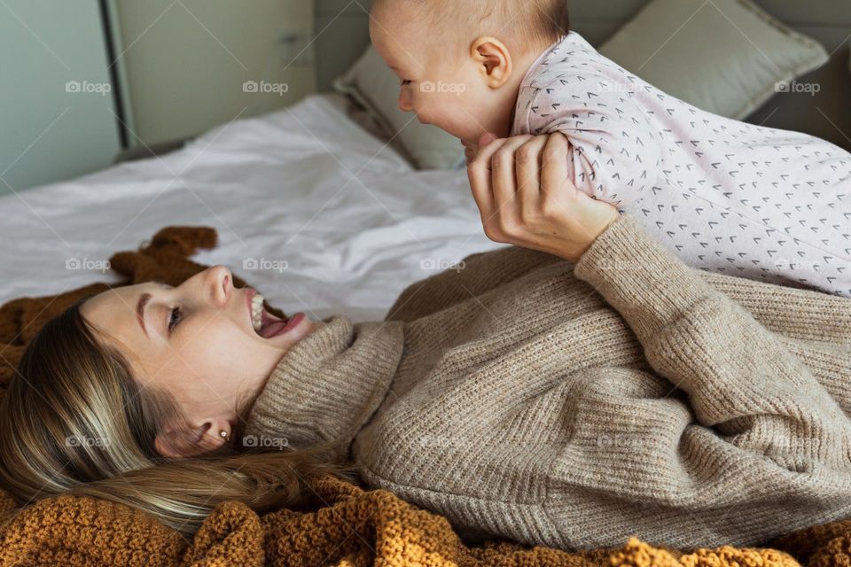 Mother and baby at home 