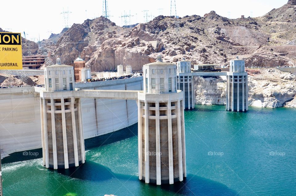 View of famous Hoover dam at Lake Mead