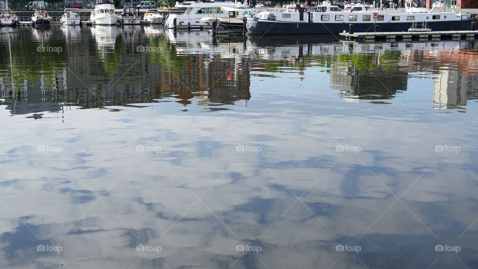 Ships in the harbor in Antwerp, Belgium.