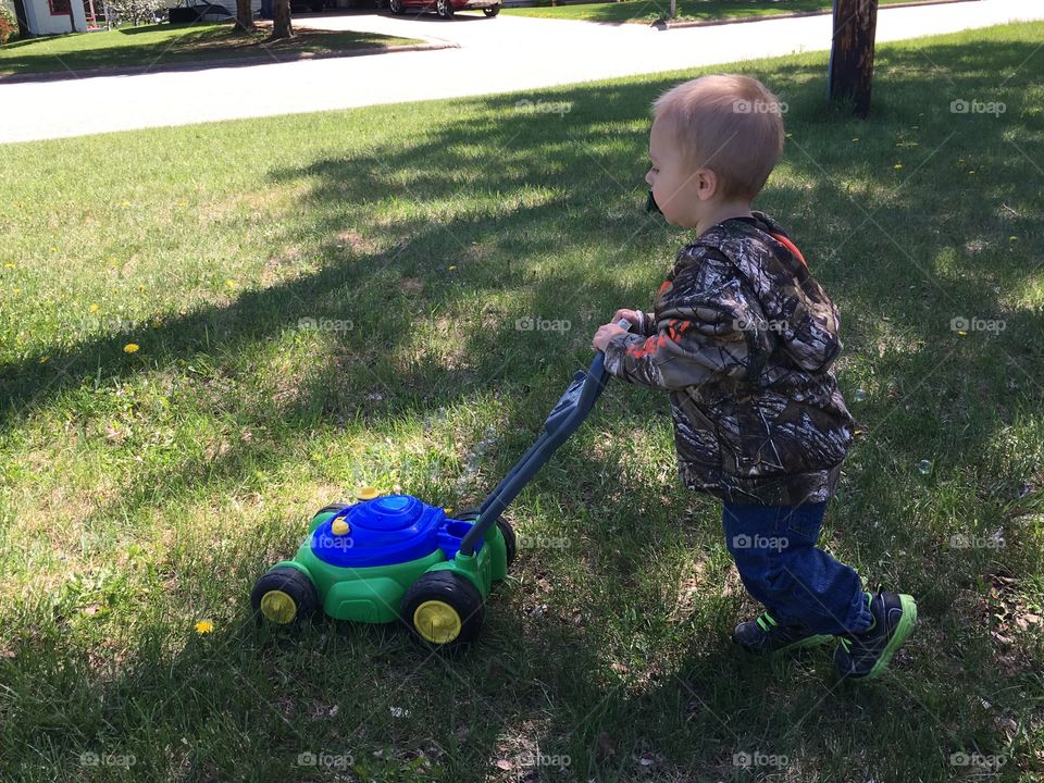 Busy mowing the lawn