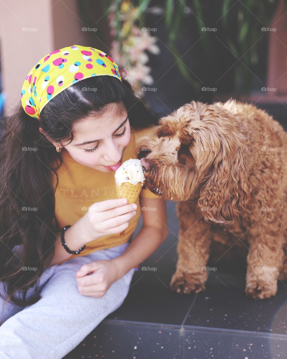 eating ice cream with furry friend