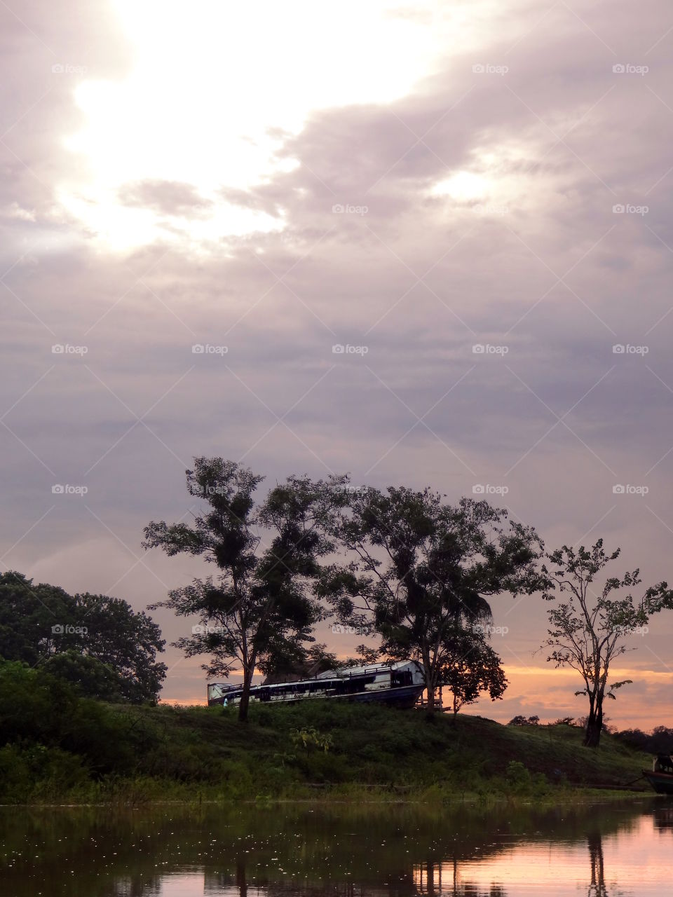 Shipwreck on Amazon River, jungle near Iquitos Peru