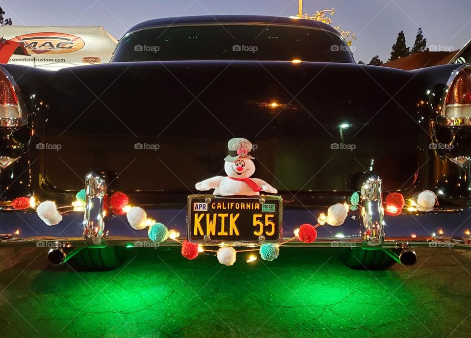 A 55 Chevy is decked out for the holidays