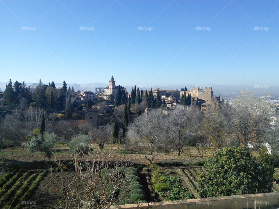View of Alhambra, gardens