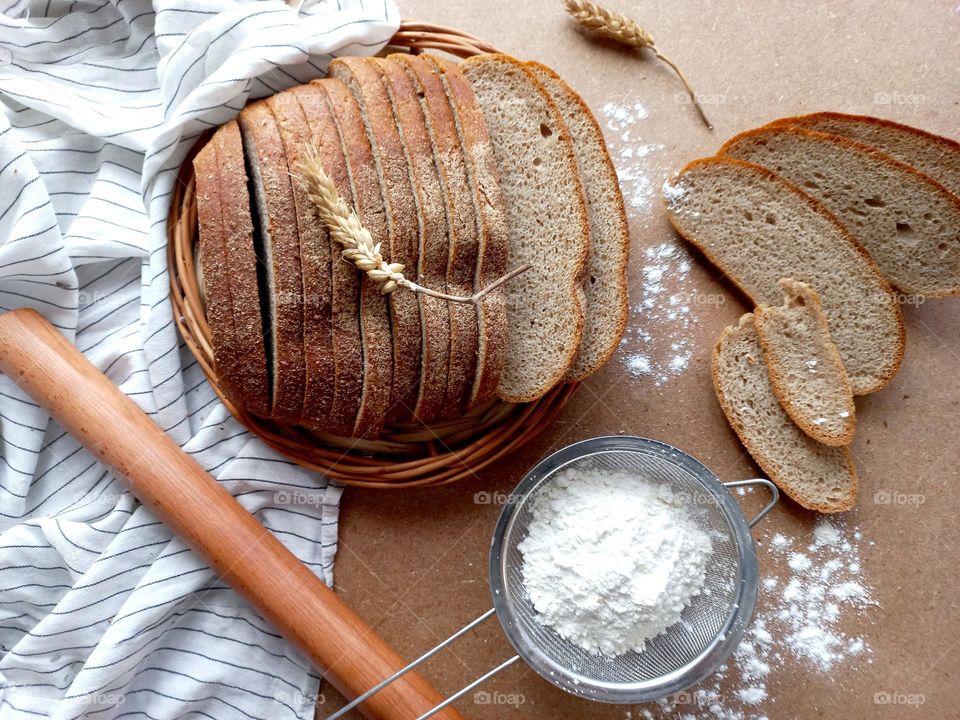 bread made from rye wheat flour on sour milk sourdough.