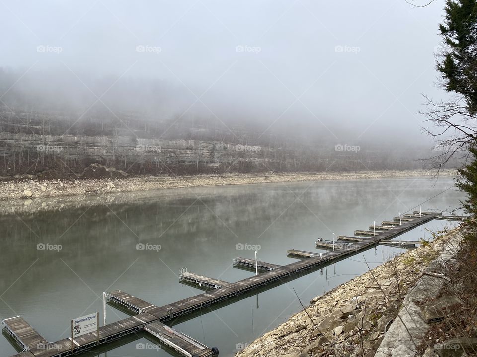 Foggy winter morning on the river 