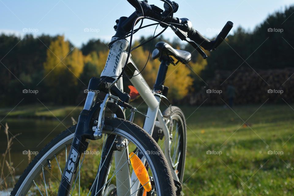 bike on a lake shore beautiful nature landscape