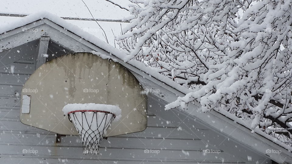 Basketball hoop snow